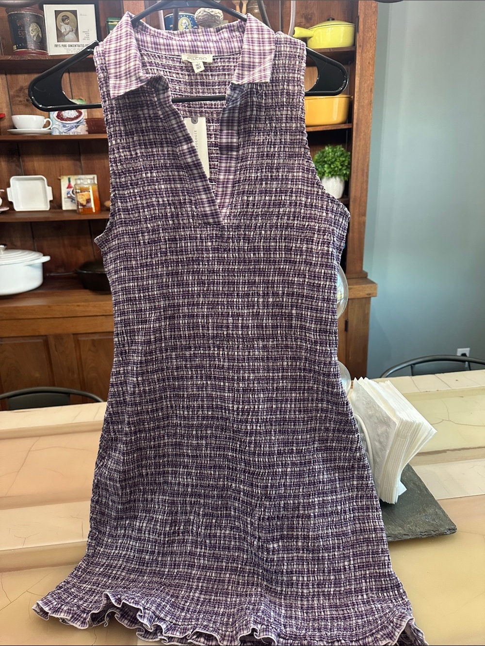 Pilcro Purple Plaid Textured Sleeveless Top
